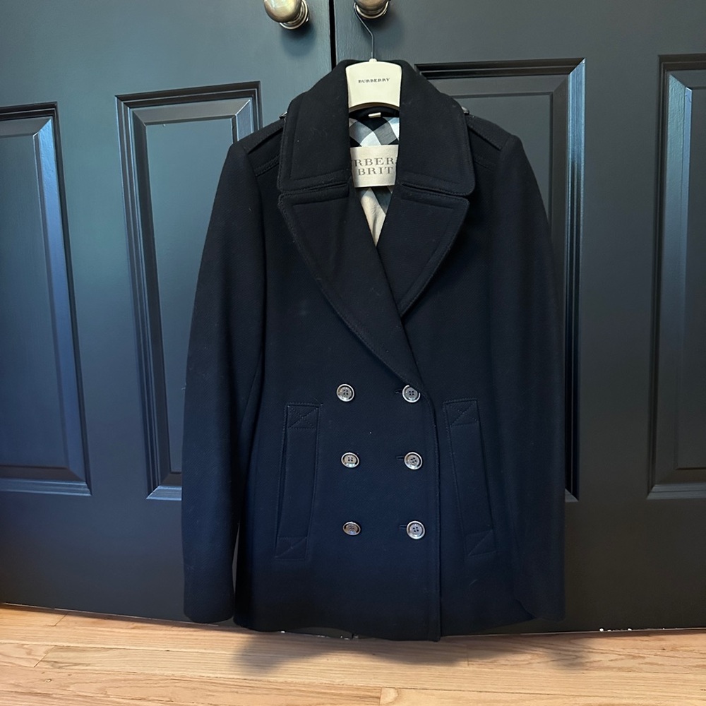 Burberry Brit Classic Wool Black Double-Breast Pea Coat - Size 2 US, 4 UK